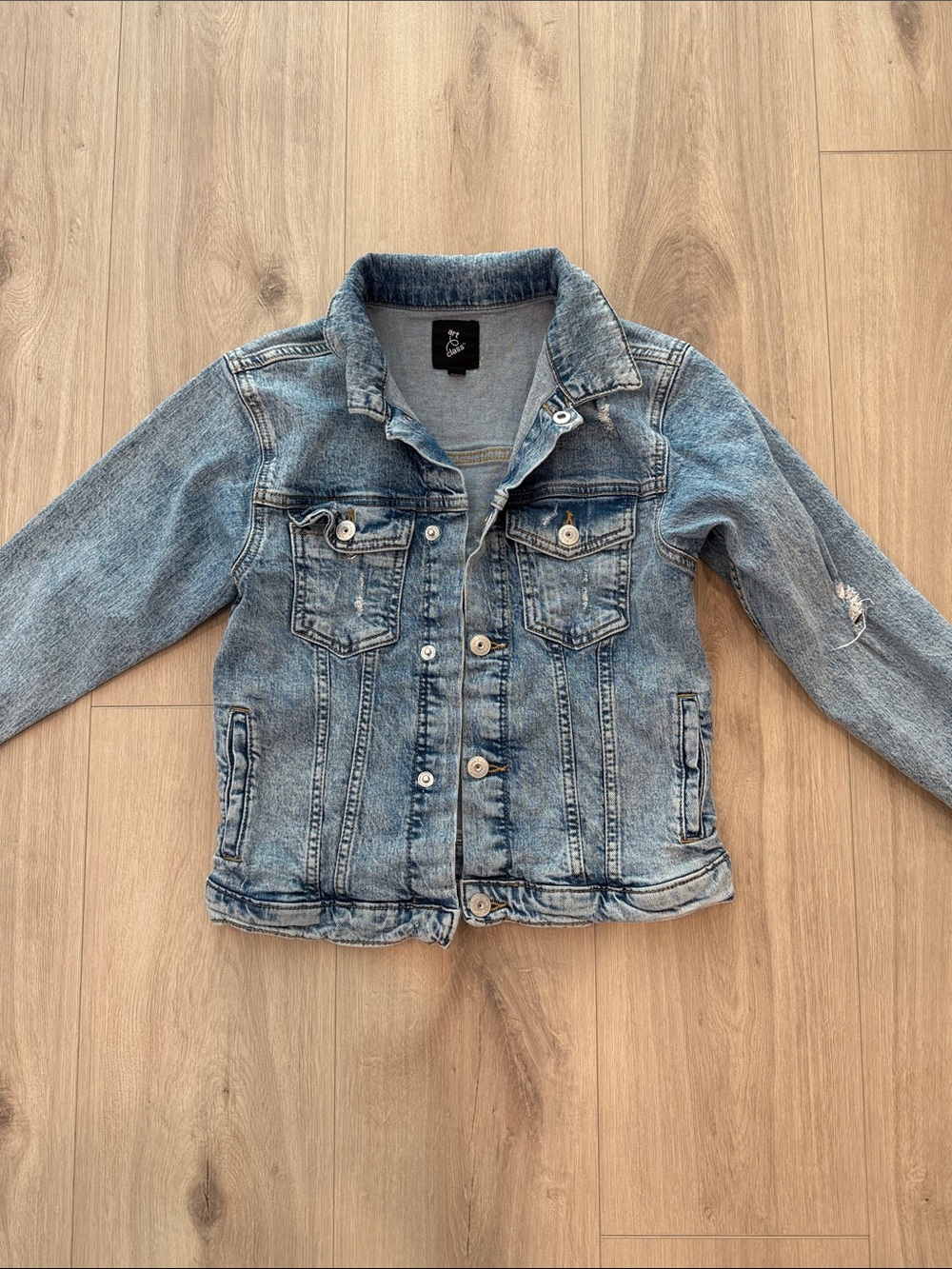 art class Light distressed Denim Jacket with Button Front